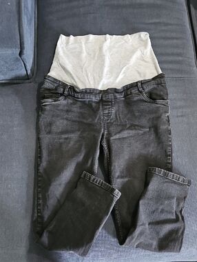 High-Rise Maternity Black Jeans with Light Gray Support Panel